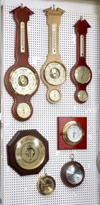 Maritime Outdoor BAROMETER, Wood & Brass Atmospheric Pressure